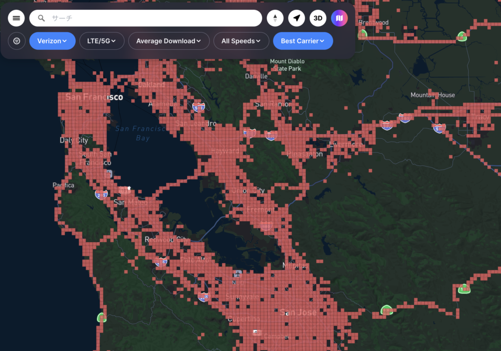 Verizonのカバレッジマップ