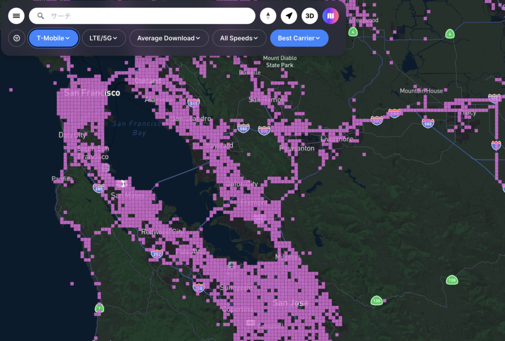 T-Mobileのカバレッジマップ