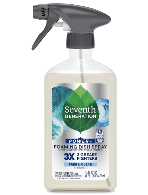 Seventh Generation Foaming Dish Spray, 3X Grease Fighters, Free & Clear, 16 Fl. Oz